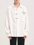 Bamboo Leaf Embroidery Metal Button Men's Vintage Shirt