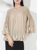 Women's Loose Fit Elegant Chic Crew Neck Ruffle Blouse