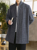 Men's Vintage Jacquard Cotton Linen Plush Liner Cardigan Coat