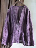 Women's Vintage V-Neck Loose Linen Texture Long Sleeve Shirts