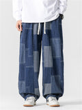 Japanese Style Retro Loose Wide Leg Patchwork Jeans for Men