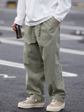 Men Vintage Cotton Wide Leg Elastic Waist Baggy Cropped Pants