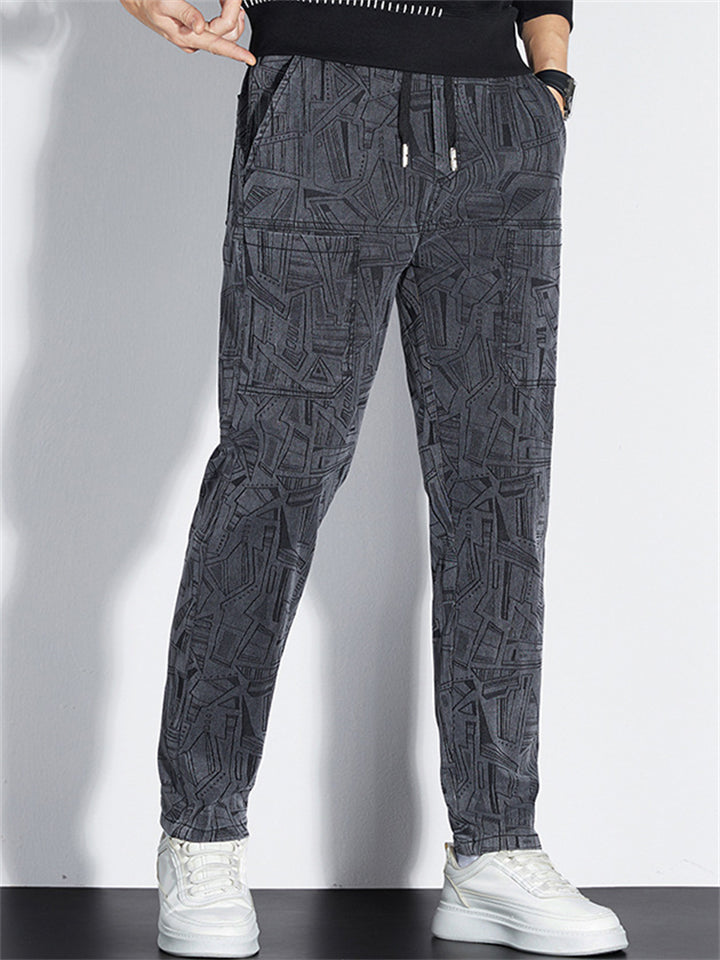 Mens Casual Graphic Geometric Print Cargo Joggers Pants
