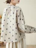 Women's Simple Long Sleeve Linen Cotton Polka Dots Shirts