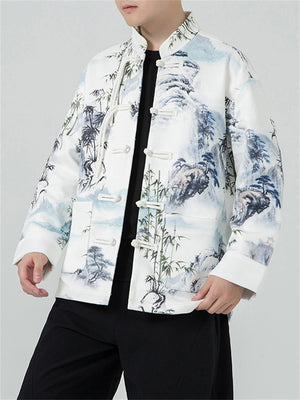 Men's Ink Wash Painting Bamboo Print Trendy Jackets