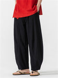 Men's Simple Chinese Style Solid Color Cotton Wide Leg Straight Pants