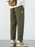 Mens Cotton Blend Drawstring Elastic Waist Straight Leg Cargo Pants