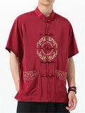 Chinese Style Men's Fuzi Embroidery Stand Collar Half Sleeve Shirts