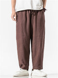Men's Casual Linen Solid Color Drawstring Cropped Pants