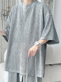 Men's Ice Silk Texture Plisse Oversized Short Sleeve Shirts