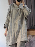Women's Retro Loose Linen Distressed Long Sleeve Shirts