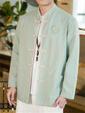 Men's Chinese Style Cotton Linen Contrast Color Tang Suit Jacket