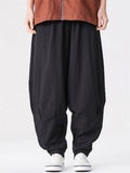 Mens Summer Striped Harem Pants Loose Baggy Cotton Linen Trousers