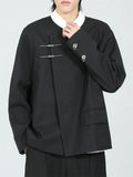 Men's Chinese Style Black Contrast Collar Long Sleeve Suit Jackets