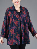 Women's Plus Size Summer Floral Print Lapel  3/4 Sleeve Shirt