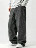 Men Baggy Carpenter Wide Leg Washed Denim Work Jeans