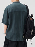 Men's Casual Stand Collar Solid Color Texture Short Sleeve Shirts
