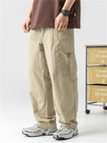 Korean Style Casual Outdoor Solid Color Wide Leg Cargo Pants for Men