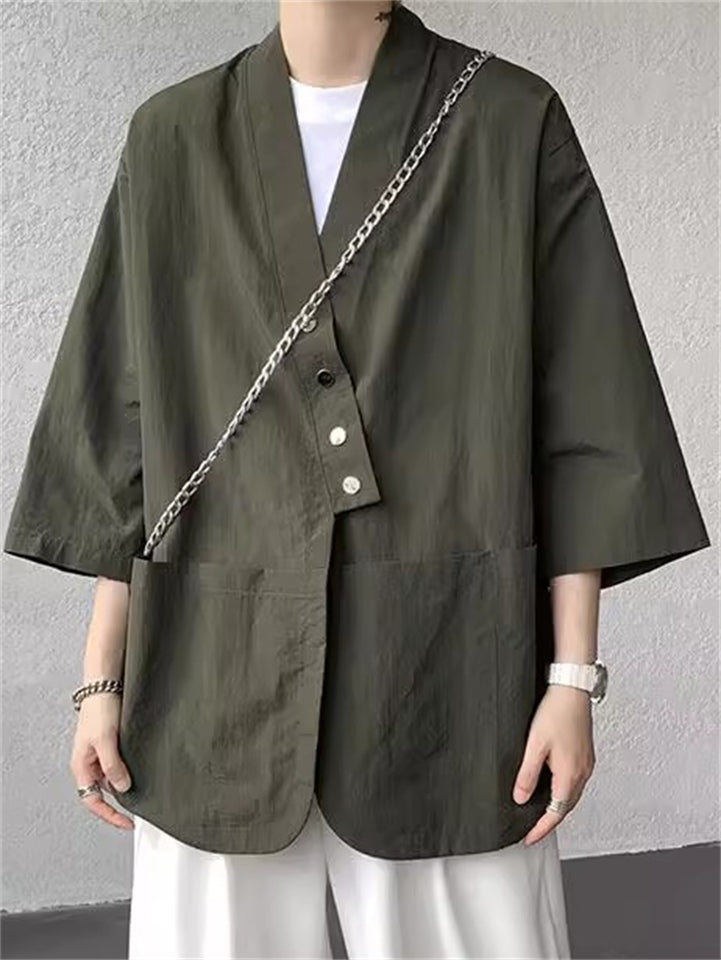 Men's Zen Style Simple Solid Color Pockets Metal Button Cardigan Jackets