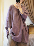 Women's Loose Linen Zen Style Distressed Textured Long Sleeve Shirts