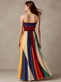 Beautiful Rainbow Color Striped Off Shoulder Flowy Long Dress