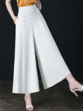 Women High Waist Wide Leg Palazzo Pants with Buttons Flowy Trousers