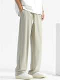 Mens Wide Leg Casual Ice Silk Breathable Drawstring Pants