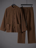 Men's 2Pcs Autumn Cotton Blend Corduroy Frog Button TangSuit Outfit