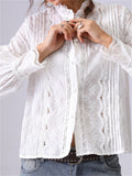 Women's French Style Elegant Embroidery Long Sleeve Lace Shirts