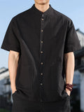 Men's Simple Short Sleeve Ramine Blend Mandarin Collar Casual Shirts