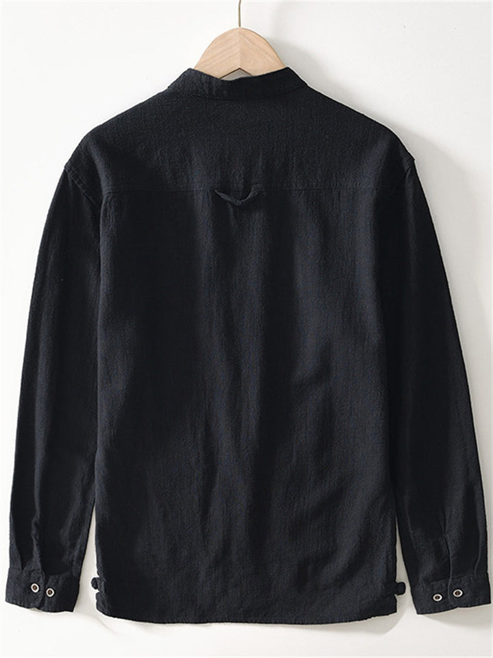 Oriental Style Ramine Causal Men's Stand Collar Long Sleeve Shirts