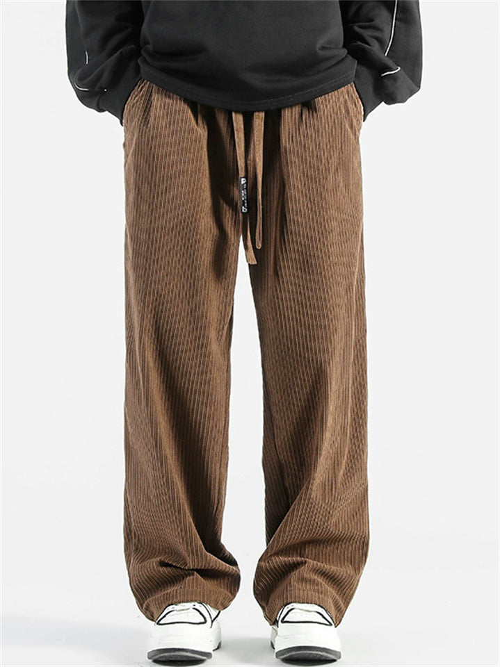 Mens Casual Corduroy Wide Leg Drawstring Pants