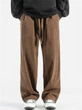 Mens Casual Corduroy Wide Leg Drawstring Pants