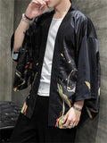 Loose Chinese Zen Style Print Long Sleeve Cardigan for Men