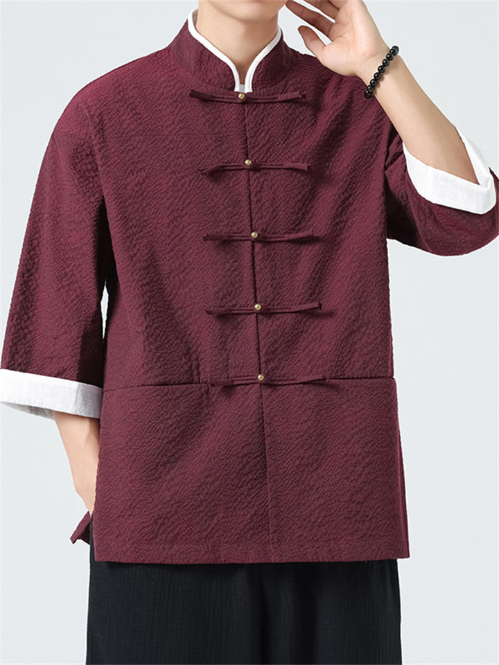 Chinese Style Contrast Color Short Sleeve Tang Suit Shirts for Men