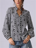 Women's Black White Plaid Long Sleeve Shirt