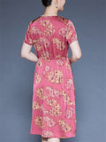 Women's Loose Floral Print Tie-waist O-neck Short Sleeve Dress