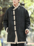 ‌Men's Winter Warm Faux Suede Thermal Lined Buttons Lapel Coats