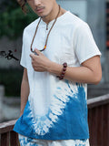 Men's Summer Blue Tie-dye V Neck Short Sleeve T Shirt