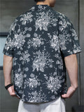 Men's Chinese Vintage Floral Print Short Sleeve Button Up Summer Shirts