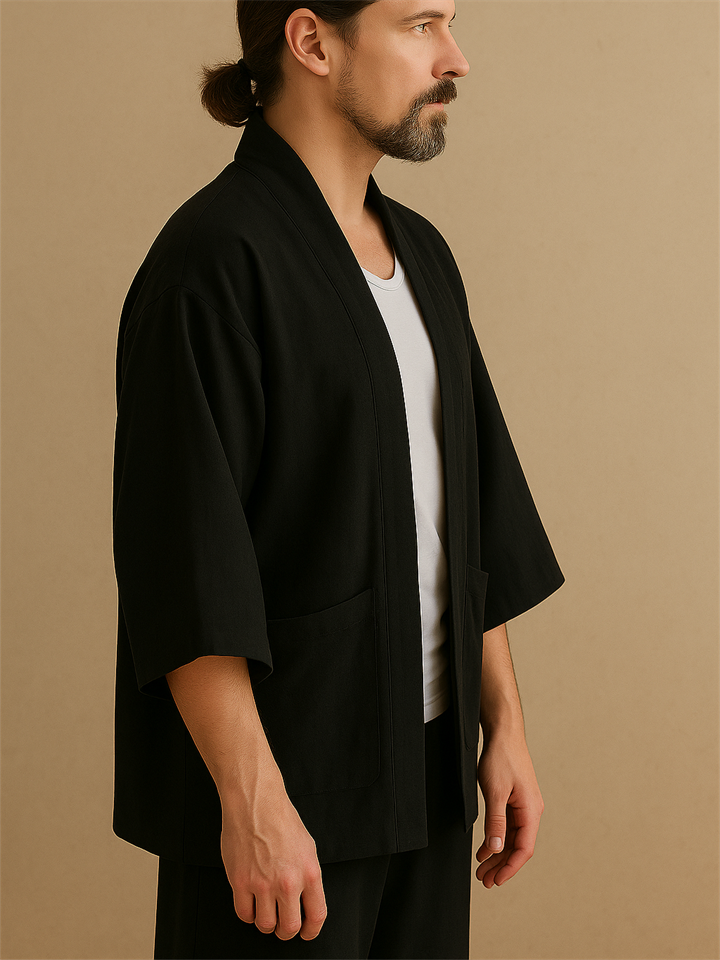 Men's Cool Japanese Style BatWing Sleeved Black Kimono Shirt