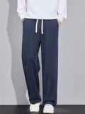 Men's Loose Fit Wide-Leg Drape Twill Knitted Pants with Elastic Waist