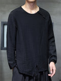 Men's Retro Solid Color Comfy Long Sleeve Round Neck Shirt