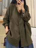 Casual Cotton Long Sleeve V-Neck Shirts for Women