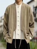 Men's Autumn Solid Color Corduroy Zen Style Lace Up Cardigan Jackets
