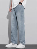 Men's High Street Soft Drape Light Blue Straight Leg Denim Jeans