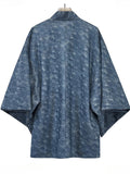 Retro Blue Zen Style Print Faux Suede 3/4 Sleeve Cardigan for Men