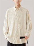 Chinese Style Men's Corduroy Texture Lapel Long Sleeve Shirts