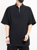 Men's Retro Cloud Embroideried Stand Collar Linen Shirt