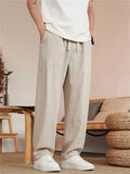 Mens Summer Breathable Linen Blend Drawstring Loose Fit Pants